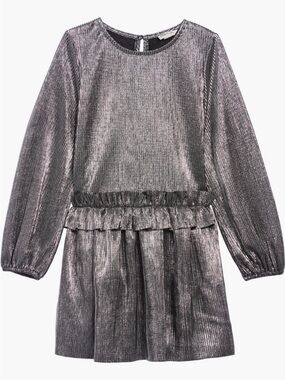 Habitual Girls Metallic Ribbed Party Dress - Silver Size 5/6